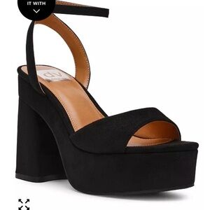 DV by Dolce Vita Black Suede Platform Block Heel Sandal with Ankle Strap